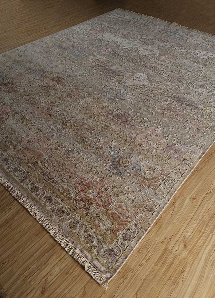 viscaya beige and brown wool and silk hand knotted Rug - FloorShot