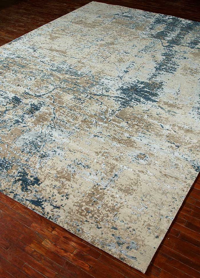 chaos theory by kavi beige and brown wool and bamboo silk hand knotted Rug - FloorShot