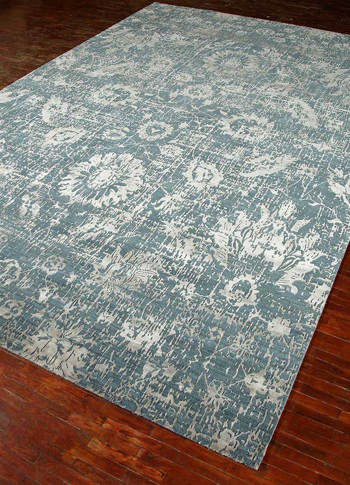 chaos theory by kavi blue wool and bamboo silk hand knotted Rug - FloorShot