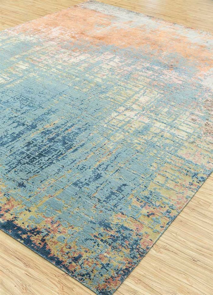 tattvam blue wool and bamboo silk hand knotted Rug - FloorShot