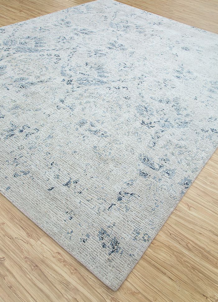 blithe grey and black wool and silk hand knotted Rug - FloorShot