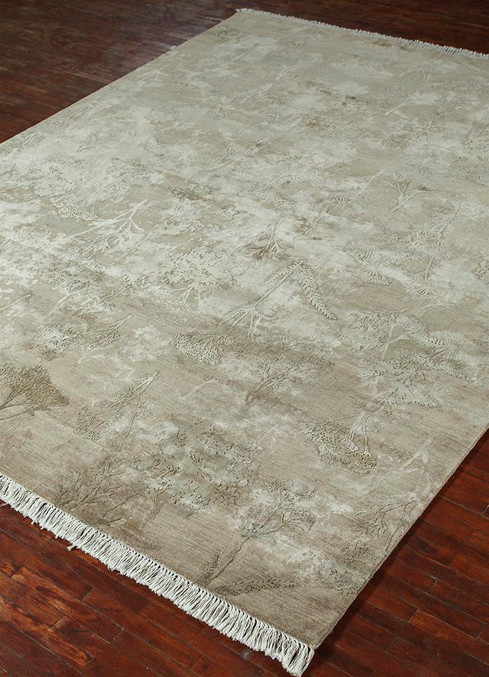 pansy ivory wool and silk hand knotted Rug - FloorShot