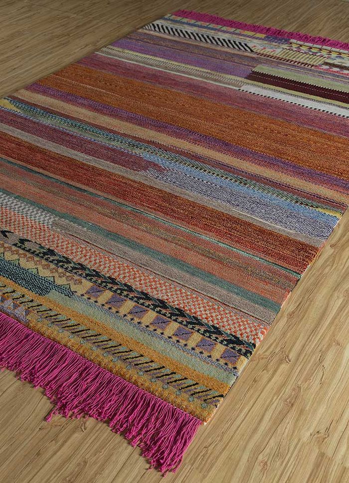 artisan originals red and orange wool and bamboo silk hand knotted Rug - FloorShot