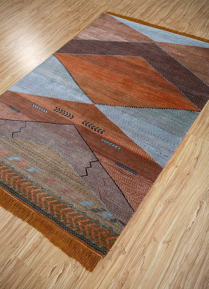 artisan originals beige and brown wool and bamboo silk hand knotted Rug - FloorShot