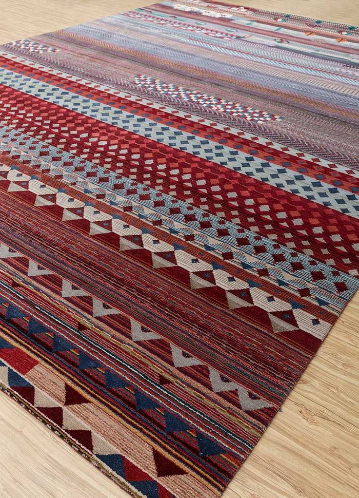 freedom manchaha red and orange wool and bamboo silk hand knotted Rug - FloorShot