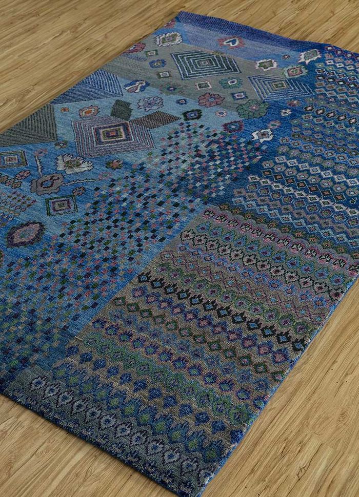 artisan originals blue wool and bamboo silk hand knotted Rug - FloorShot