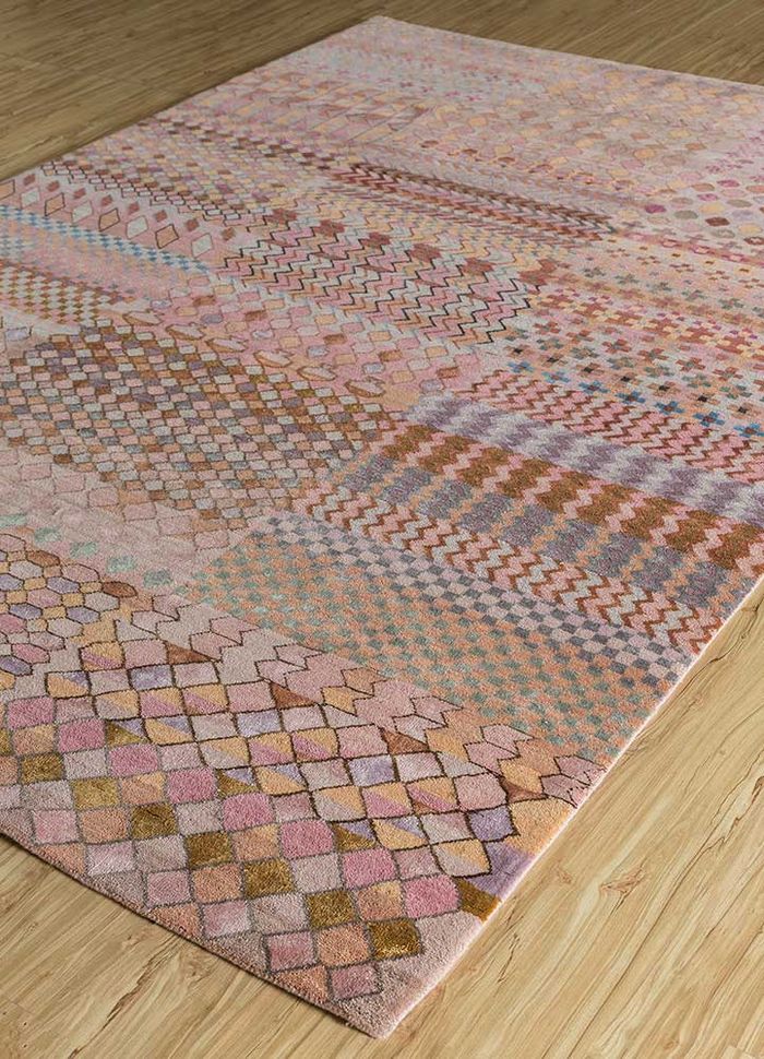 artisan originals pink and purple wool and bamboo silk hand knotted Rug - FloorShot
