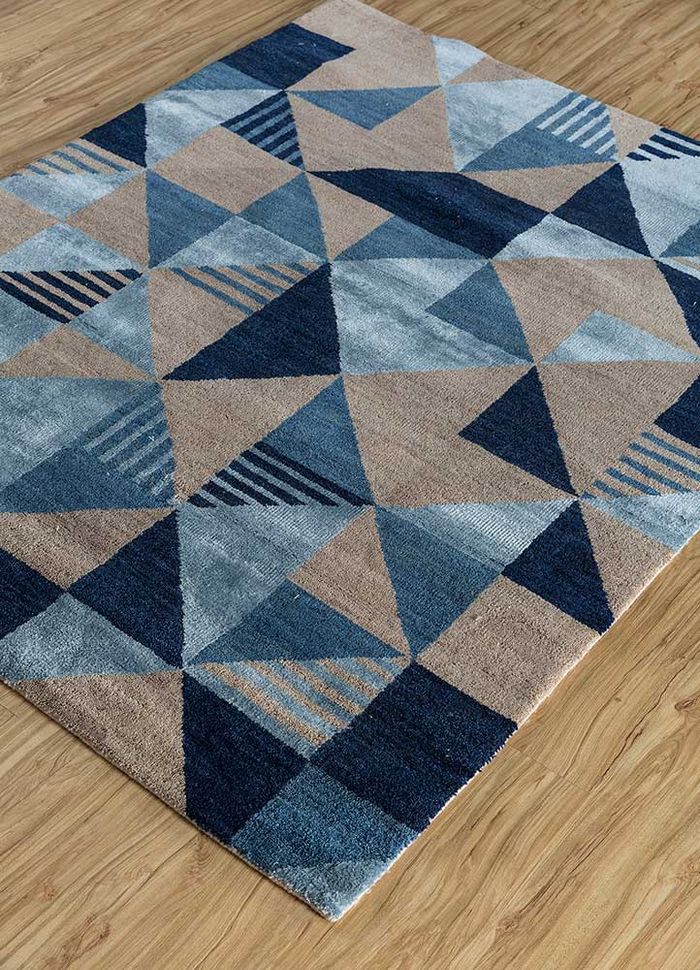 geode blue wool and bamboo silk hand knotted Rug - FloorShot