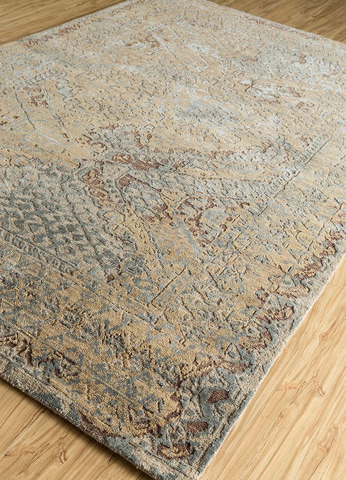 refuge beige and brown wool and silk hand knotted Rug - FloorShot