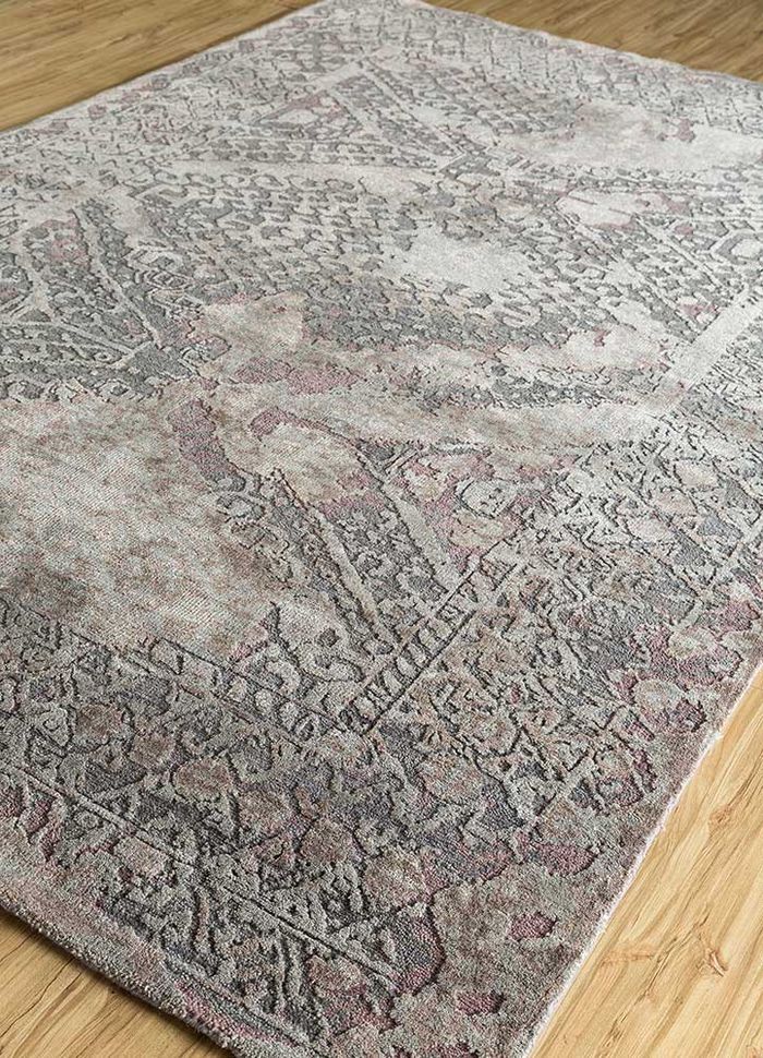 refuge grey and black wool and silk hand knotted Rug - FloorShot