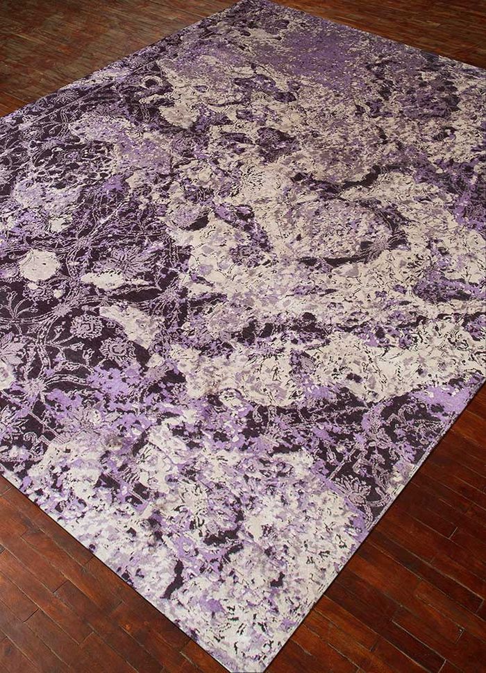 pansy pink and purple wool and silk hand knotted Rug - FloorShot