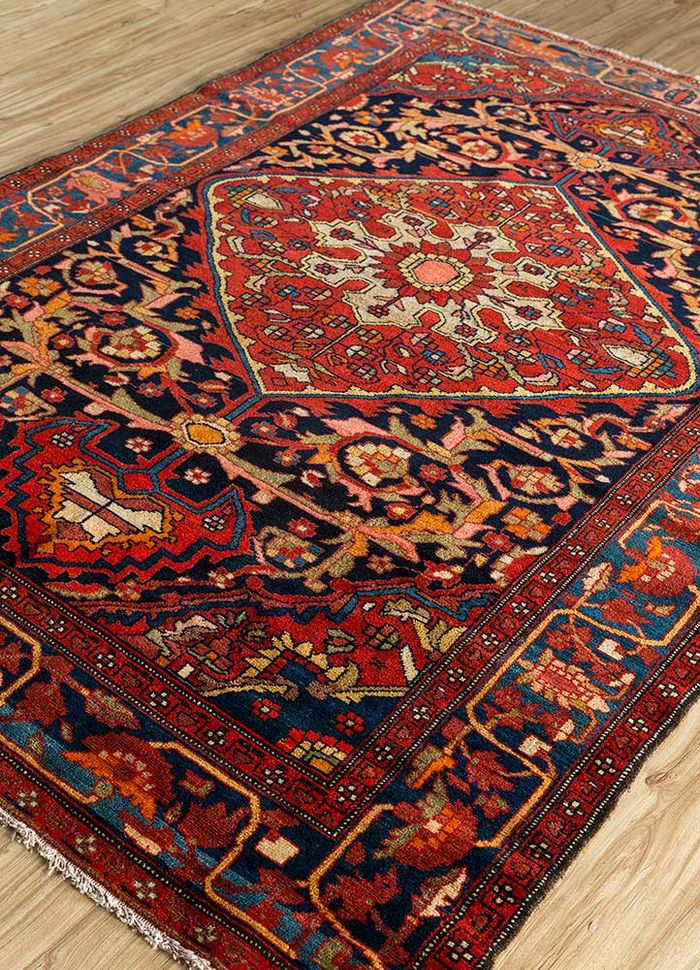 antique red and orange wool hand knotted Rug - FloorShot