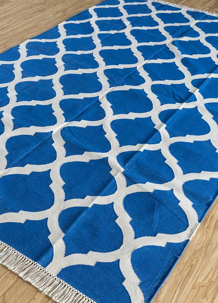 indusbar blue cotton flat weaves Rug - FloorShot