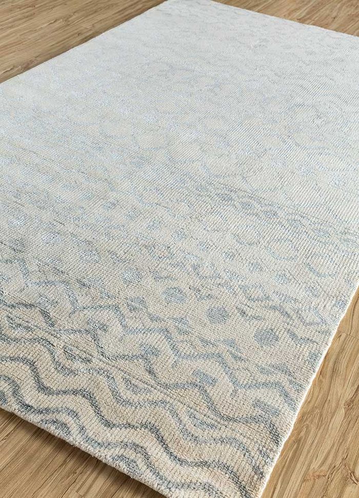 okaley ivory wool and bamboo silk hand knotted Rug - FloorShot