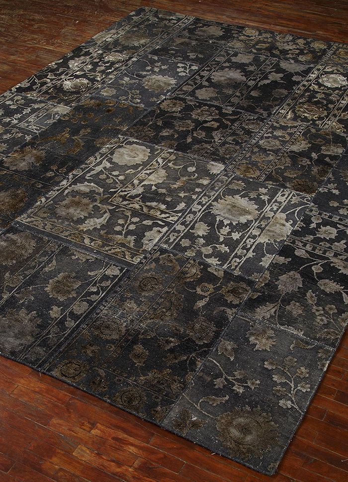 lacuna grey and black wool and silk patchwork Rug - FloorShot