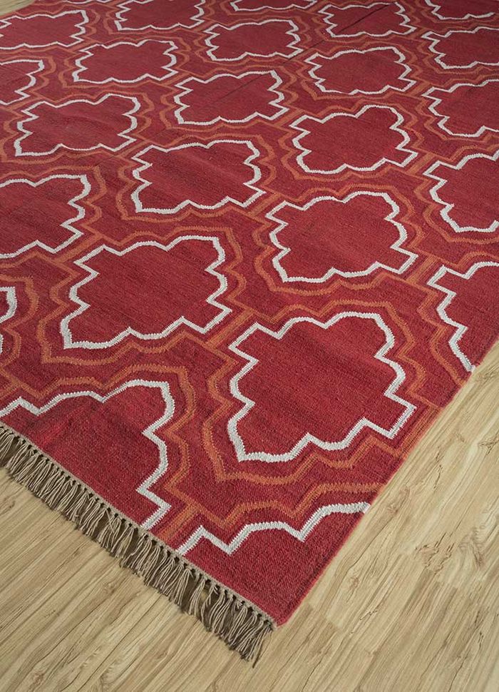 indusbar red and orange wool flat weaves Rug - FloorShot