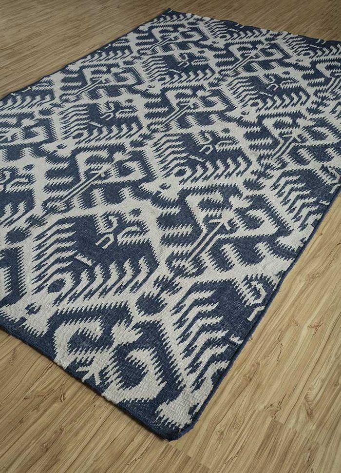 bedouin blue wool flat weaves Rug - FloorShot