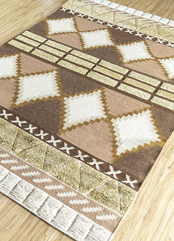 bedouin beige and brown wool and viscose flat weaves Rug - FloorShot