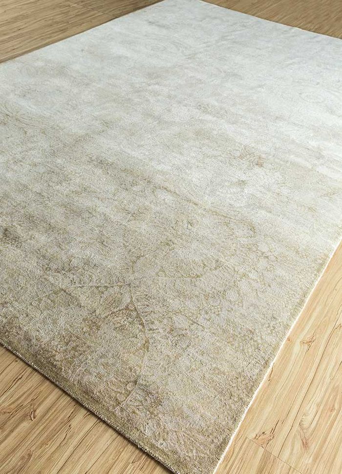 floret ivory wool and silk hand knotted Rug - FloorShot