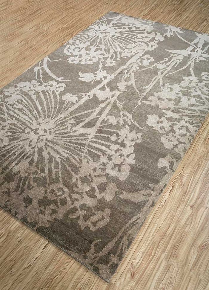 pansy beige and brown wool and silk hand knotted Rug - FloorShot