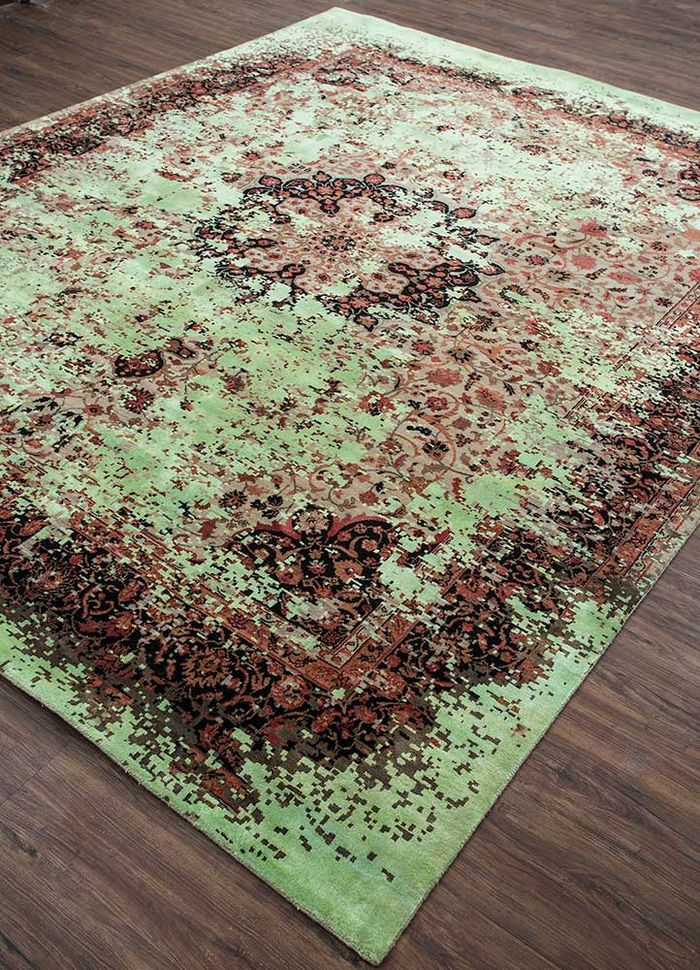 far east beige and brown wool and silk hand knotted Rug - FloorShot