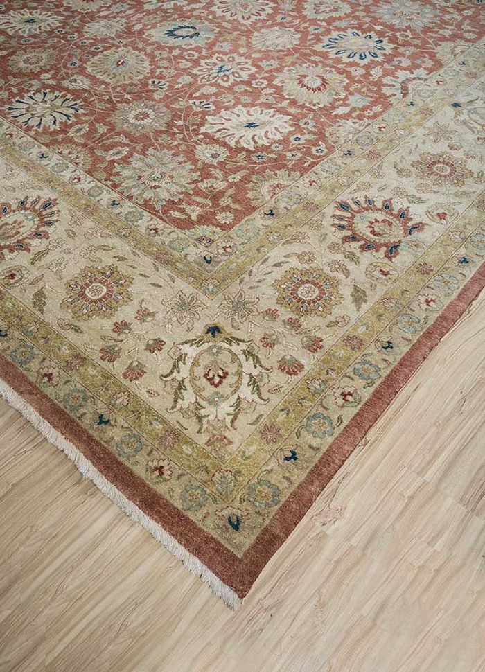 amani red and orange wool hand knotted Rug - FloorShot