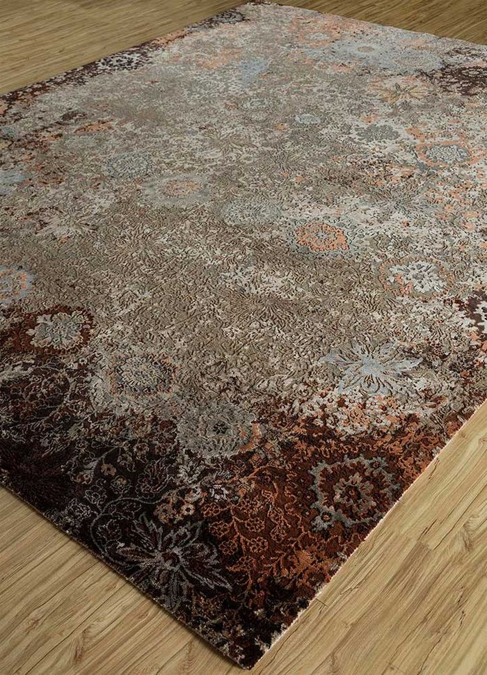 blithe beige and brown wool and bamboo silk hand knotted Rug - FloorShot