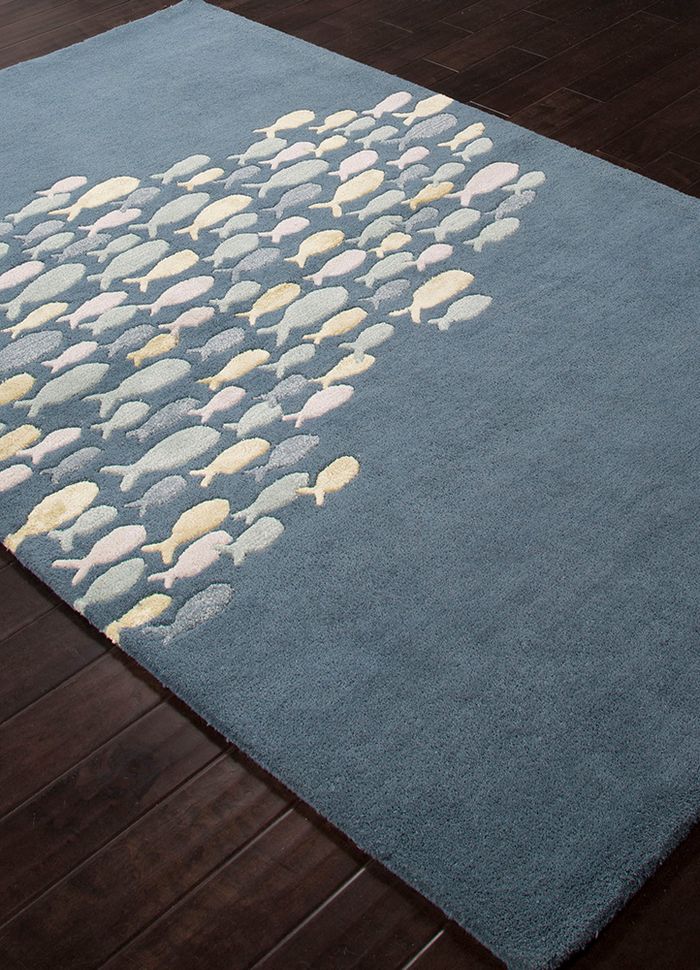 confetti blue wool and viscose hand tufted Rug - FloorShot