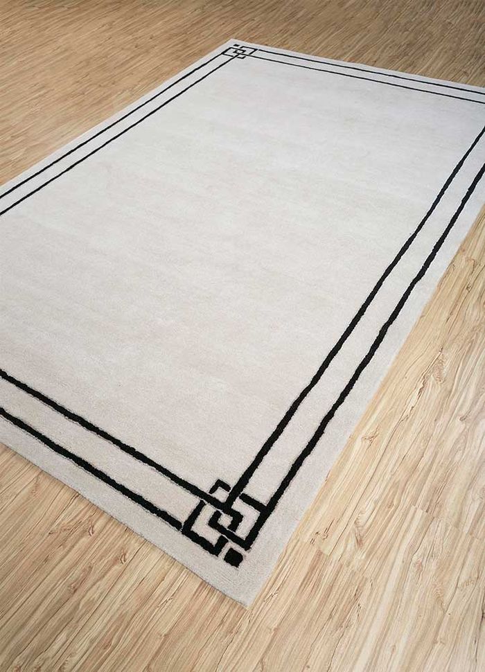 linear beige and brown wool and viscose hand tufted Rug - FloorShot