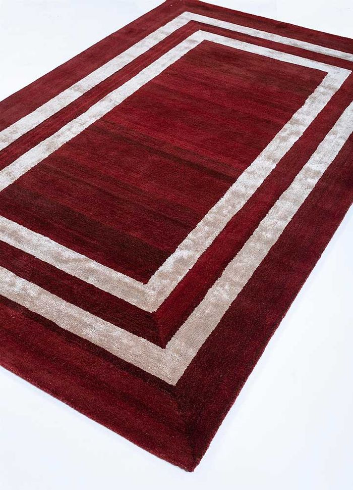 linear red and orange wool and viscose hand tufted Rug - FloorShot