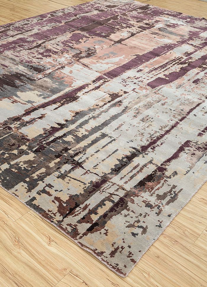 entropy grey and black wool and bamboo silk hand knotted Rug - FloorShot