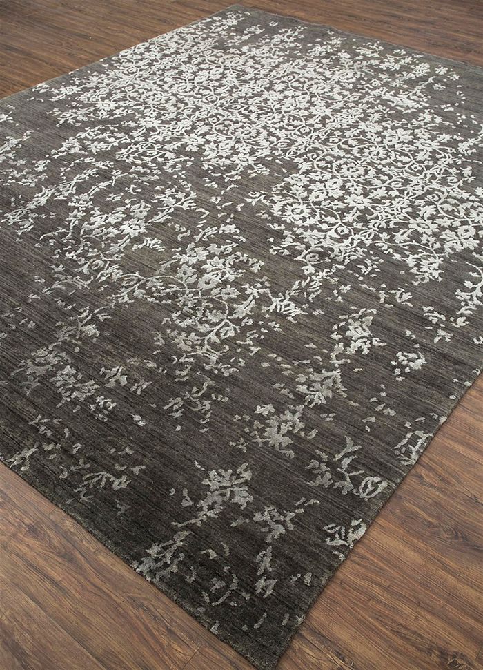 blithe grey and black wool and viscose hand knotted Rug - FloorShot