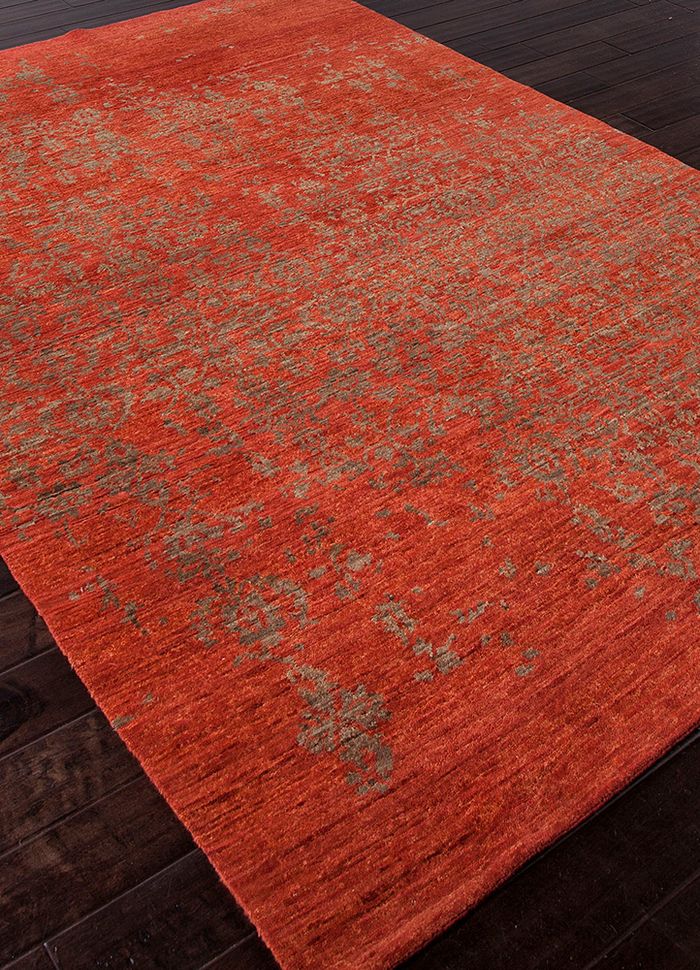 blithe red and orange wool hand knotted Rug - FloorShot
