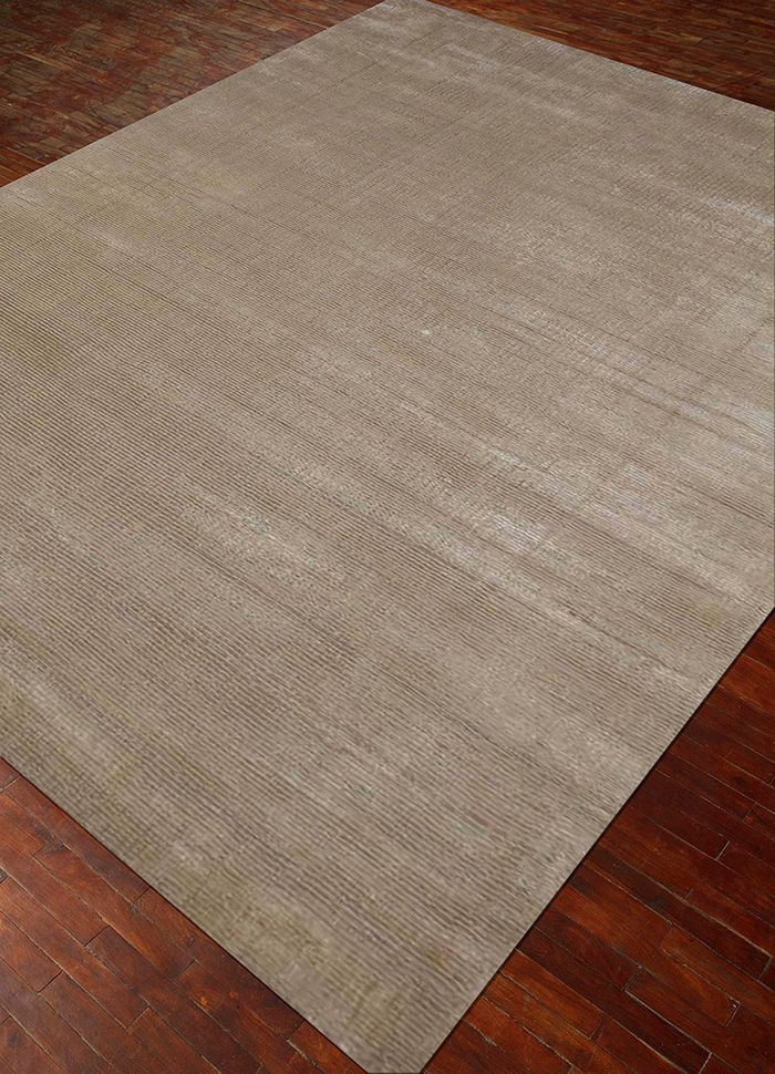 konstrukt beige and brown wool and viscose hand loom Rug - FloorShot