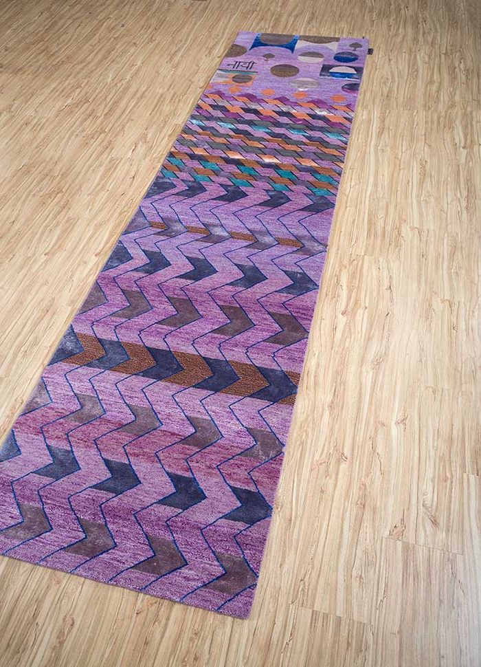 artisan originals pink and purple wool and bamboo silk hand knotted Rug - FloorShot