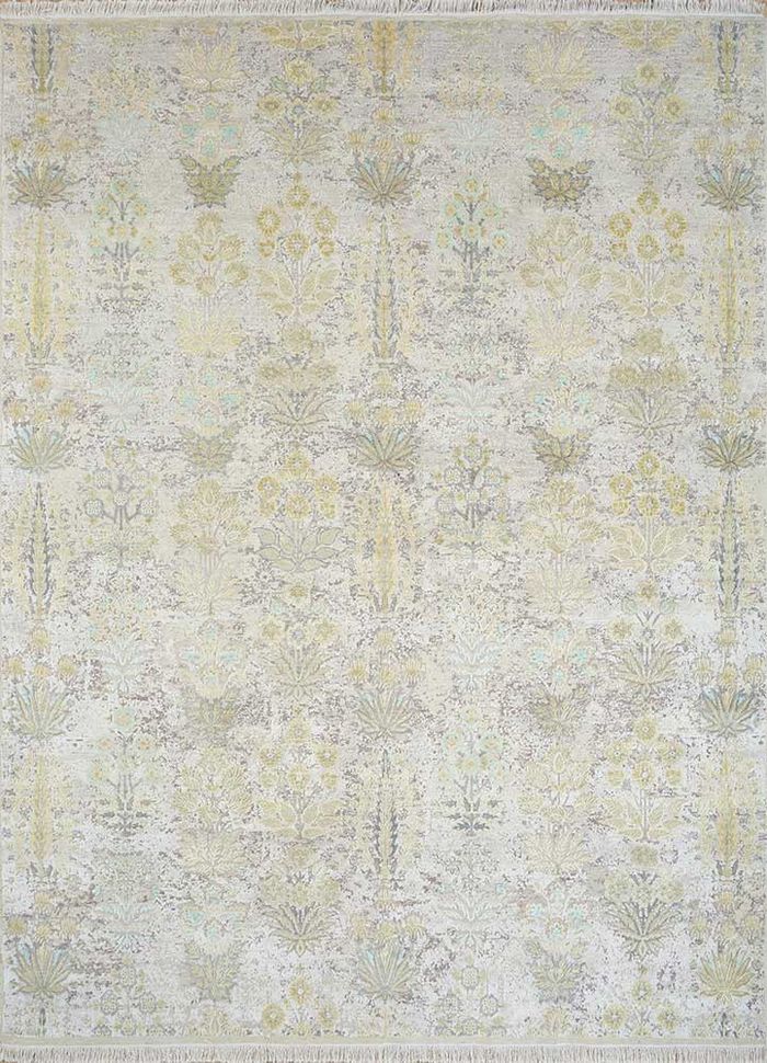 blithe ivory wool and silk hand knotted Rug - HeadShot