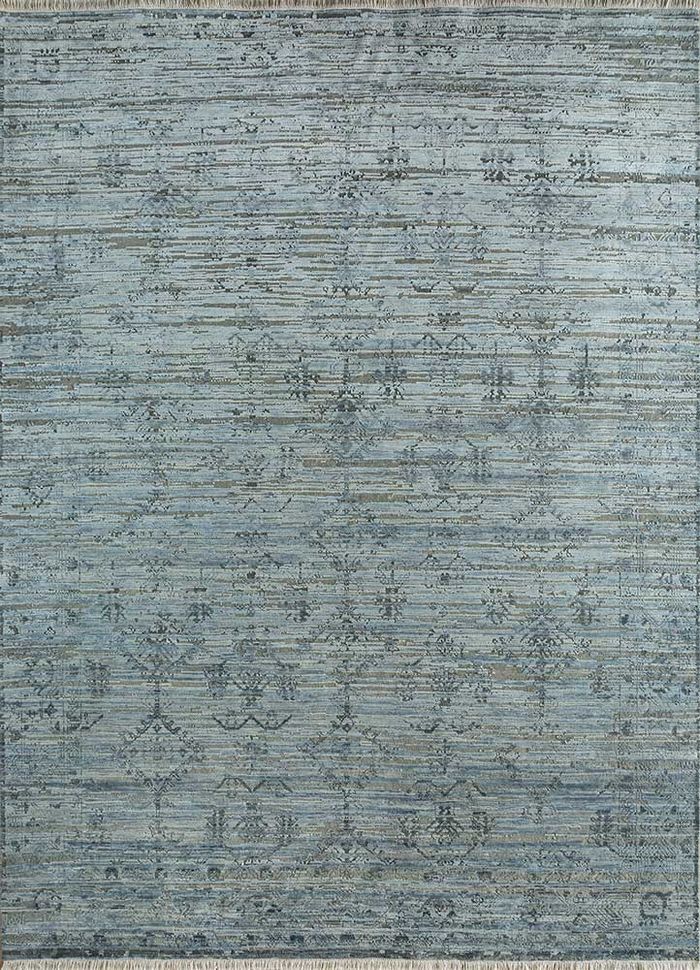 okaley blue wool and silk hand knotted Rug - HeadShot
