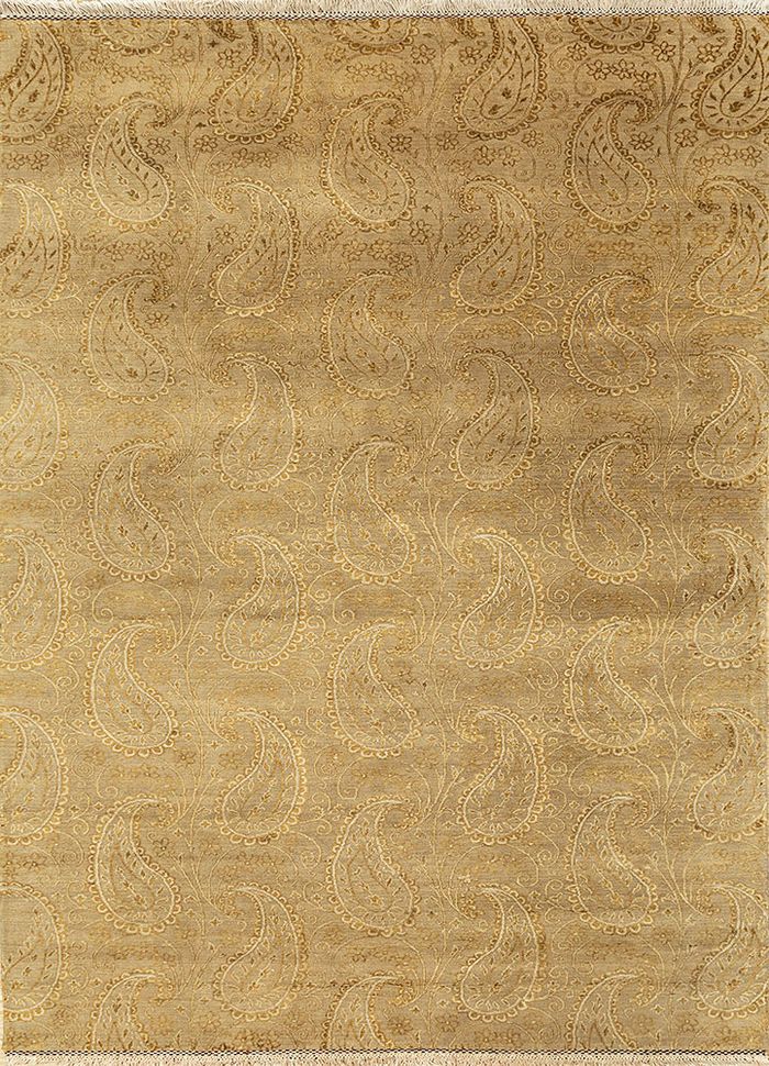 aurora beige and brown wool and silk hand knotted Rug - HeadShot