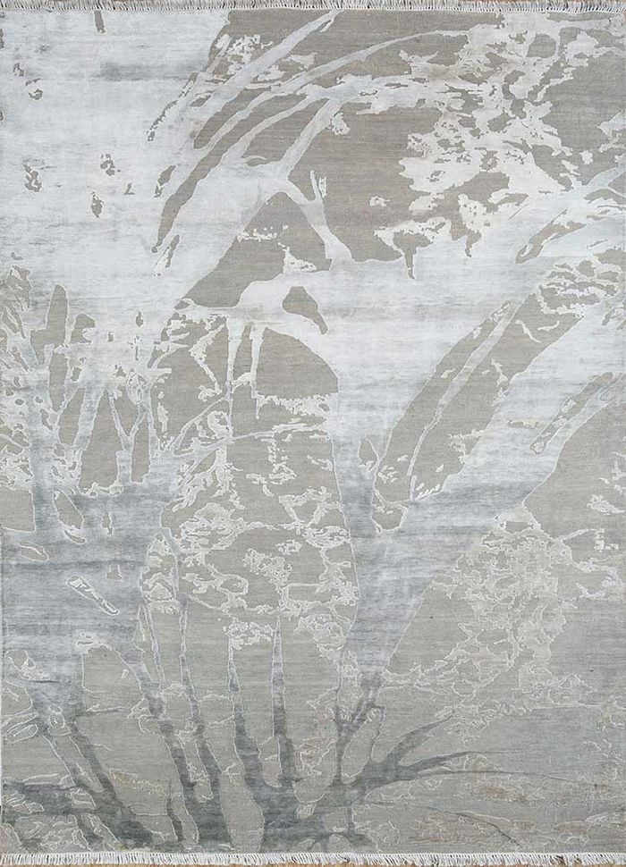 manifest grey and black wool and silk hand knotted Rug - HeadShot