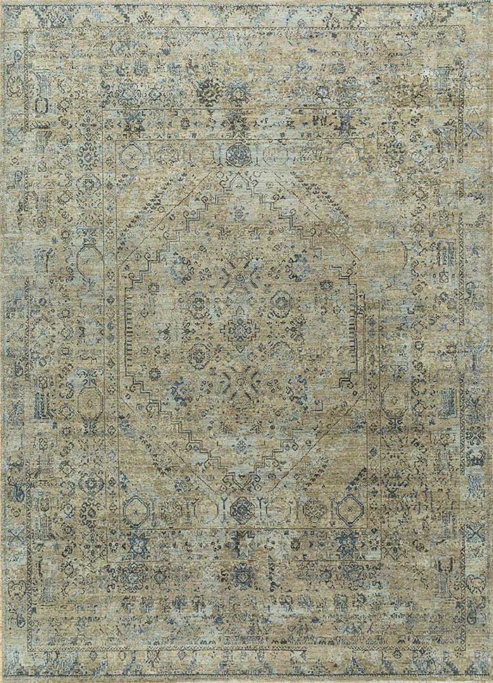 blithe blue wool and silk hand knotted Rug - HeadShot