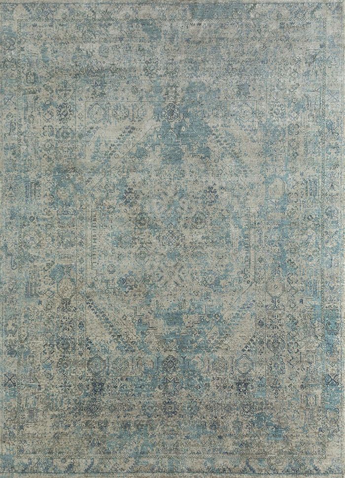 blithe grey and black wool and silk hand knotted Rug - HeadShot