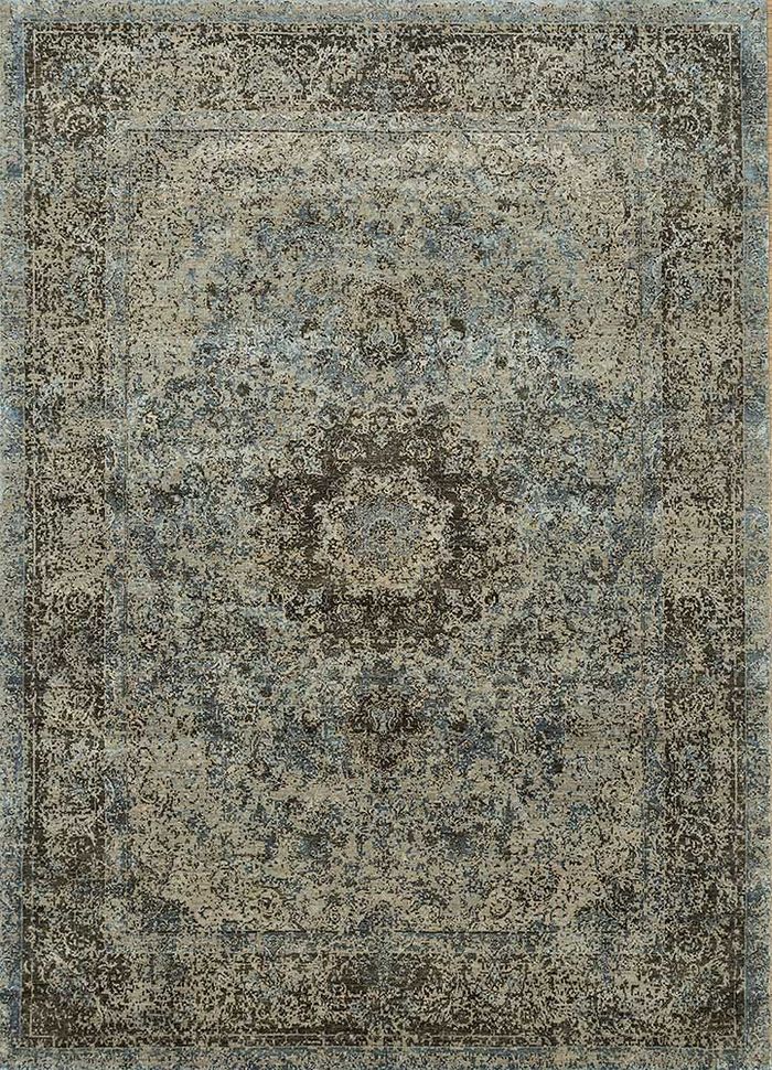 far east beige and brown wool and silk hand knotted Rug - HeadShot