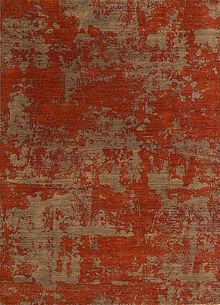 chaos theory by kavi red and orange wool hand knotted Rug - HeadShot