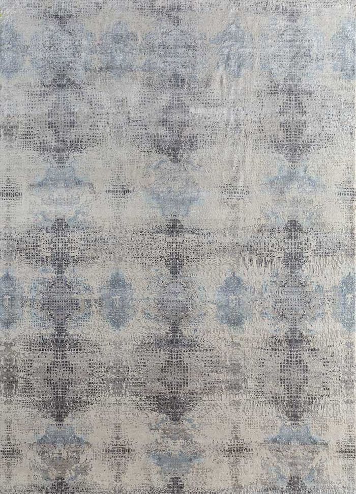 hidden by kavi ivory wool and silk hand knotted Rug - HeadShot