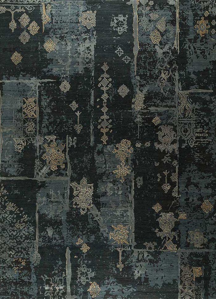 pansy blue wool and silk hand knotted Rug - HeadShot