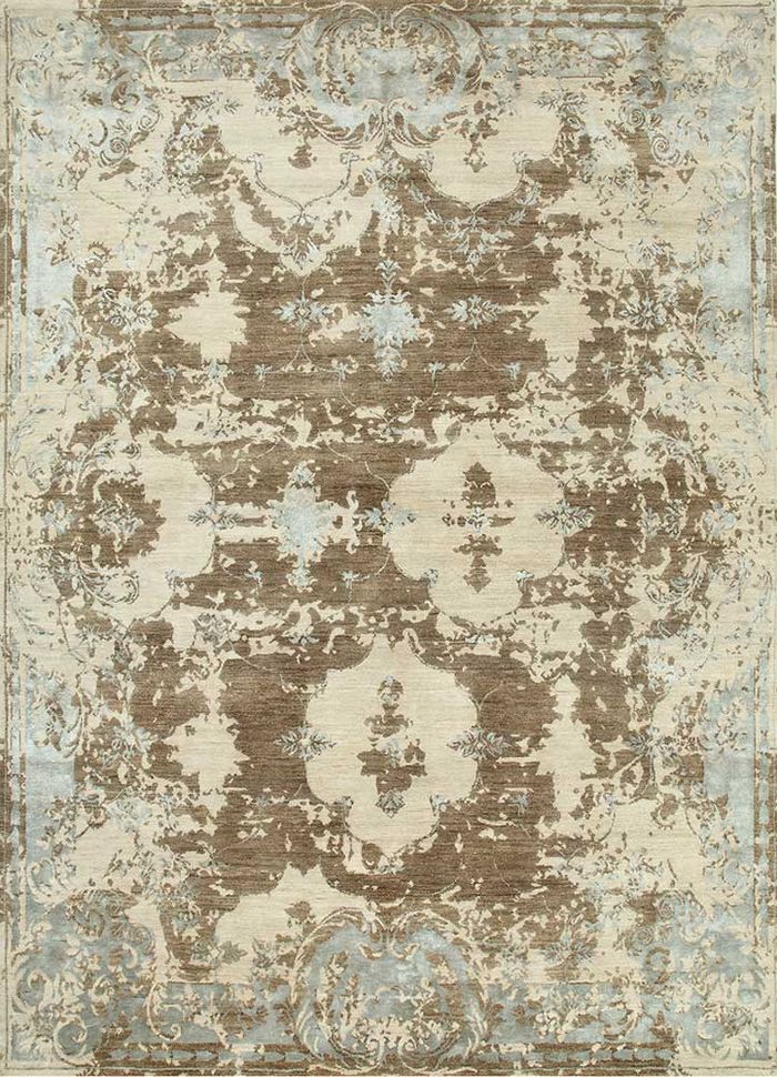far east grey and black wool and bamboo silk hand knotted Rug - HeadShot