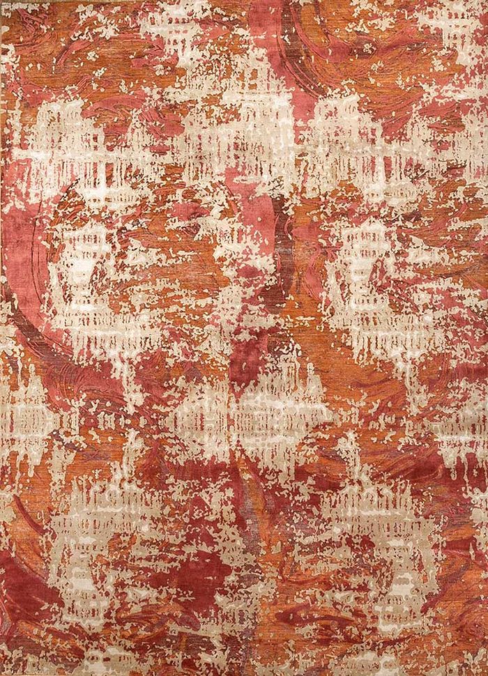 pansy red and orange wool and silk hand knotted Rug - HeadShot