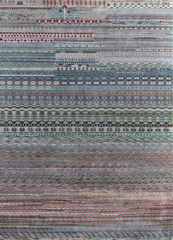 freedom manchaha red and orange wool and bamboo silk hand knotted Rug - HeadShot