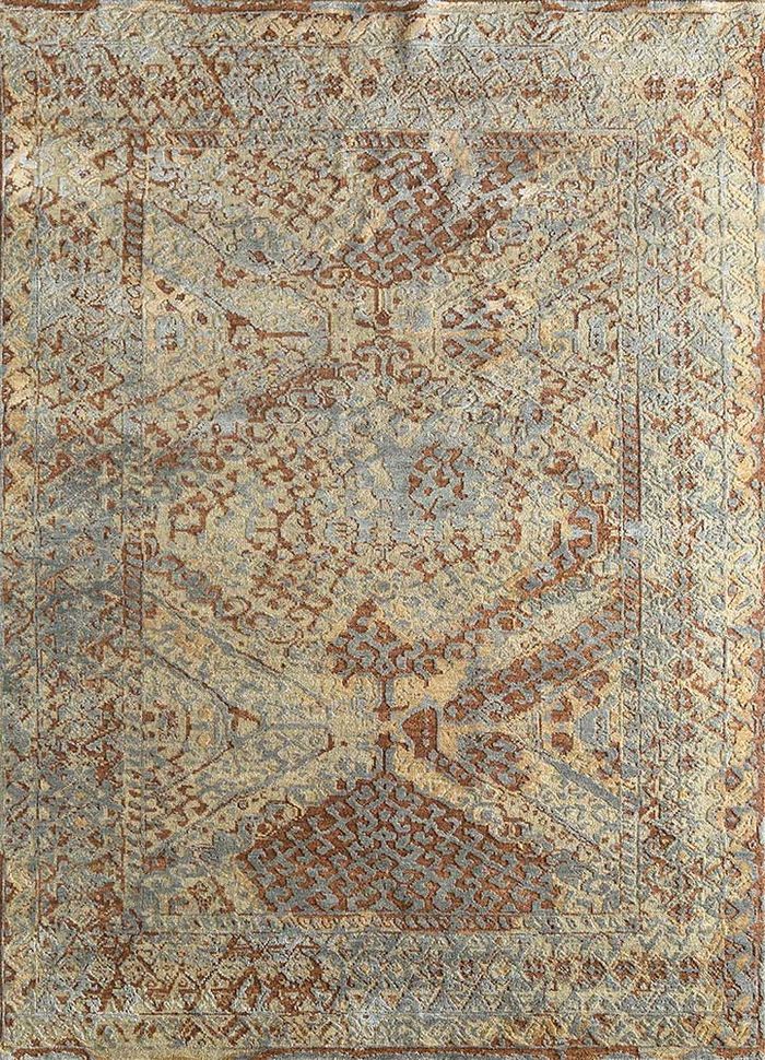 refuge green wool and silk hand knotted Rug - HeadShot