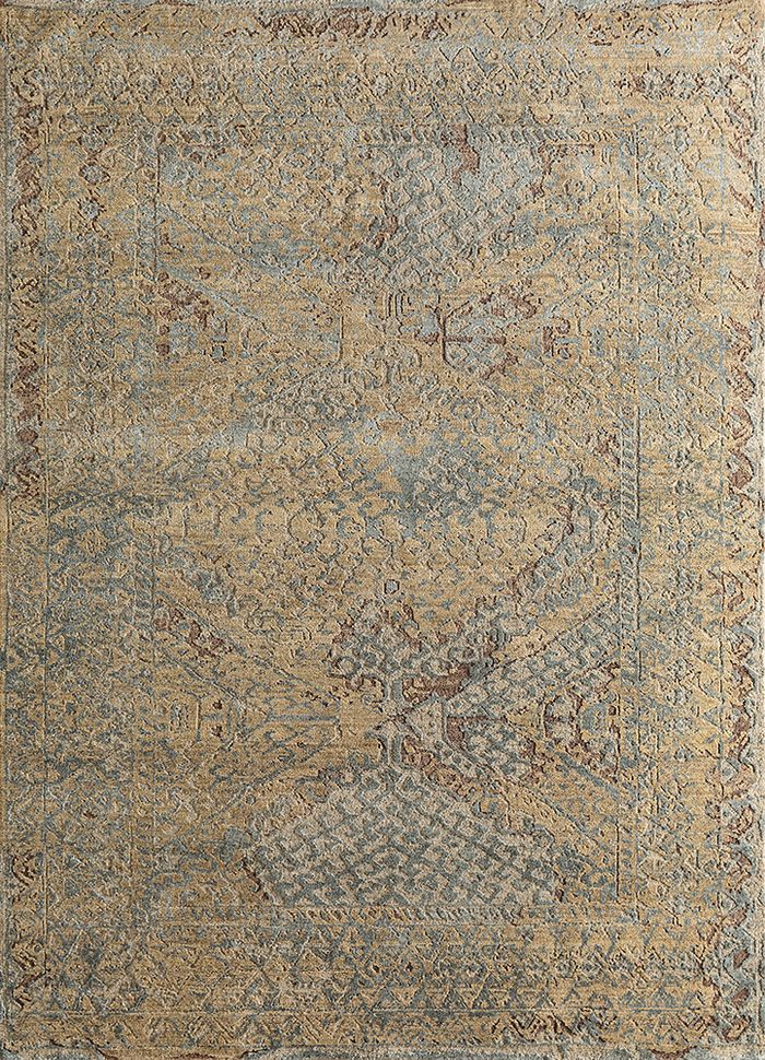 refuge beige and brown wool and silk hand knotted Rug - HeadShot
